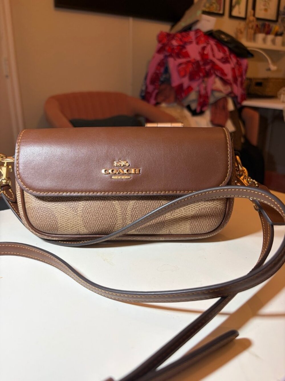 Coach Signature Canvas Flap Crossbody Bag Brown